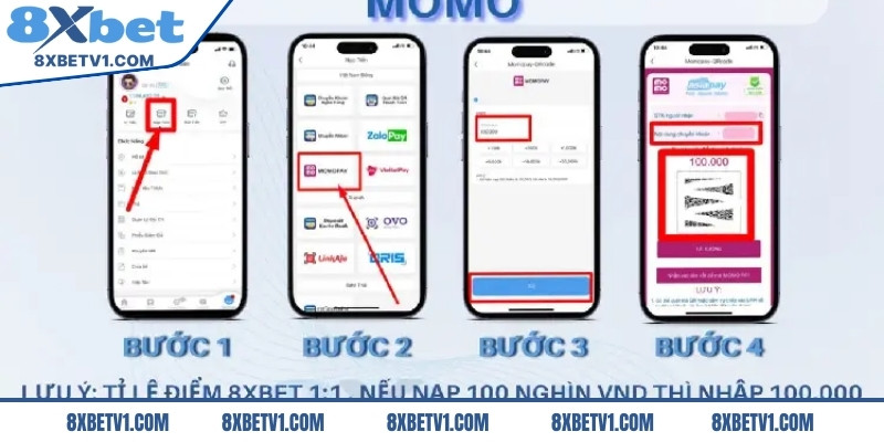 Hình thức nạp tiền 8Xbet bằng ví điện tử Momo